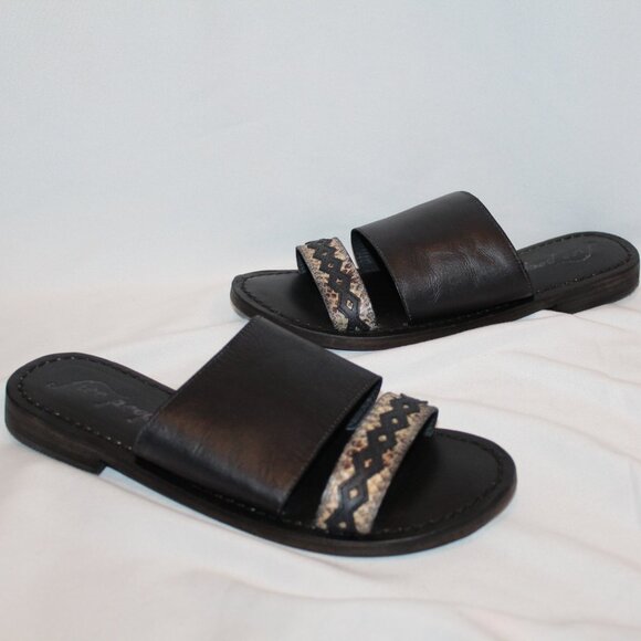 NIB FREE PEOPLE‎ WOMEN'S SATURDAY LEATHER BLACK SANDALS - Picture 1 of 6